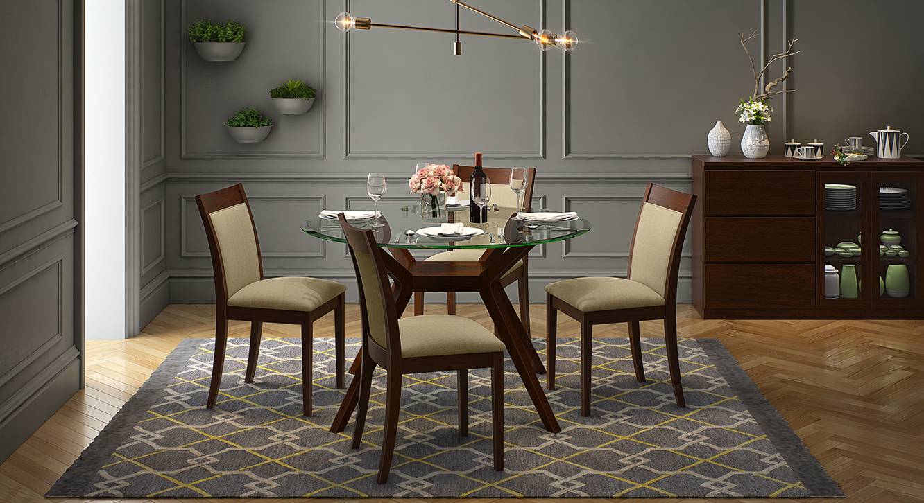 Wesley - Dalla 4 Seater Round Glass Top Dining Table Set
