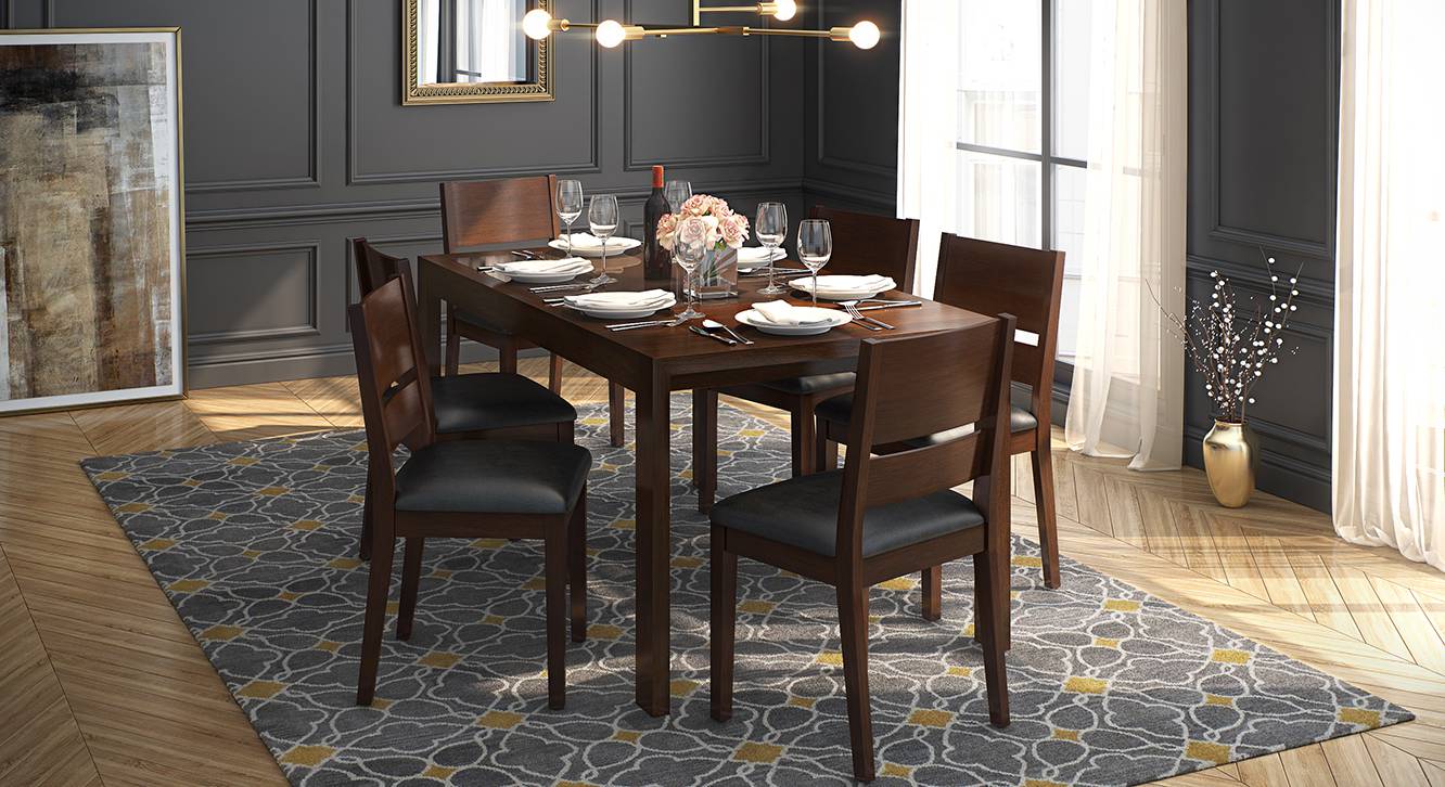 Vanalen 4 To 6 Extendable - Cabalo (Leatherette) 6 Seater Glass Top Dining Table Set